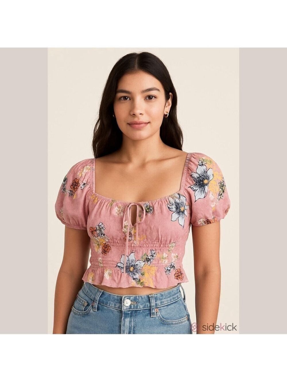 Hot Topic Blush Floral Peasant Top (Med)